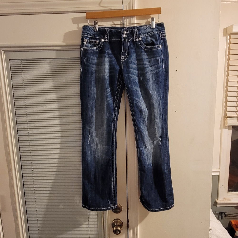 Miss Me Denim Blue Jeans Flap Pockets Bootcut Sz 31 JPW5066